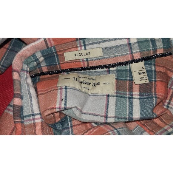 Hawker Rye Mens Stretch Oxford Plaid Button-Down Shirt L Short Regular Fit 97% C - Picture 5 of 6